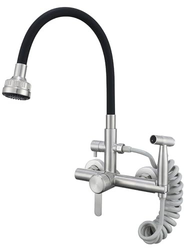 Robinet Mural Cuisine Avec Pistolet,4 Modes De Pulvérisation D'eau,mitigeur Mural Lavabo,Salle Bain mitigeur Avec Douchette,Acier Inoxydable Brossé