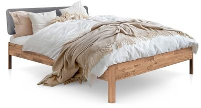 byoak Massivholzbett Penny - mit Polsterkopfteil - Doppelbett aus Holz - 160 x 200 cm - Geölt - Wildeiche