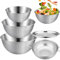 TuYines Rührschüssel 3er Set,Edelstahl Schüssel Salatschüssel Set,Gourmet Schüsselset mit Sieb & Reibenaufsätzen,Servierschüsse,Snackschalen und Schüsseln,Größe 2.5L, 2L, 0.7L Stapelbar&Spülmasch