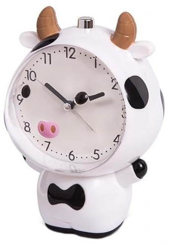 Levitantes Kinderwecker mit Kuh-Design, sanftem Licht, Melodien und Snooze-Funktion, ideal, um Kindern das Aufwachen beizubringen.