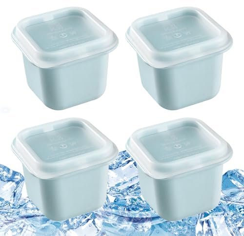 Croovepi Molde de hielo para whisky, bandeja para hacer hielo con tapa, 4 moldes de silicona reutilizables para el hogar, congelador, camping, bebidas, whisky, café, cócteles