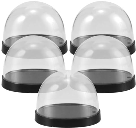 Cabilock 5x Mini Kunststoff Kuppel mit Sockel - Transparente Glocke für Basteln & Blumen, Kleine Vitrine für Sammlerstücke, Staubschutz Display Haube für Figuren & Tischdeko
