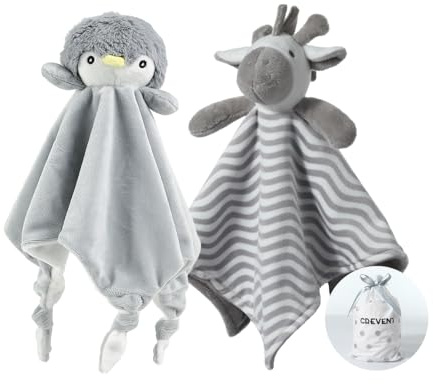 CREVENT Kuschelige Plüsch-Babydecke, Kuscheltier für Mädchen und Jungen, Geburtstag (Zebra + Pinguin)