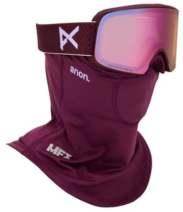 Anon M6 Schneebrille + Bonus-Objektiv + MFI-Gesichtsmaske + Etui (Rahmen: Deep Cherry, Gläser: Wahrnehmen Sie Wolkiges Pink, Ersatzglas: variabel blau)