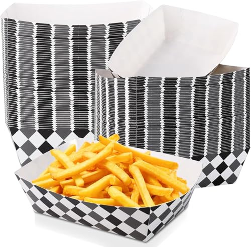 Preocea 50 Pcs Gingham Paper Food Trays, Gingham Serving Boats Party Supplies, Disposable Snack Serving Trays, Disposable Nacho Tray, Paper Food Boat for Party Wedding Picnics Birthday BBQ