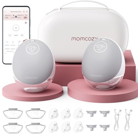 Momcozy M9 Hands-Free Breast Pump, Portable Double Electric Pump, Gray | Mobile Flow, App Control, 15 Custom Levels, Personalized Multi-Modes, DoubleFit Flange