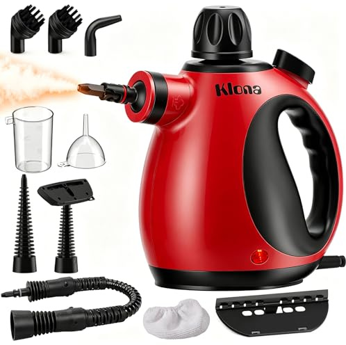 KLONA Pulitore a vapore a mano, pulitore a vapore per casa, pulitore a vapore multiuso con 10 accessori per tappeti, tende, divani, cucina, bagno e molto altro ancora.