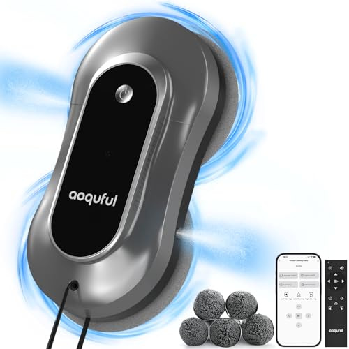 AOQUFUL Robot Limpiacristales Inteligente Doble Spray, IA y App | Eléctrico inteligente con planificación de rutas mediante IA para cristales, espejos, puertas y ventanas de difícil acceso.