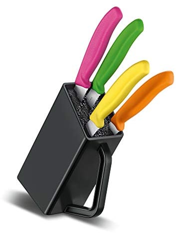 Victorinox Swiss Classic Ceppo di coltelli per coltelli da bistecca e da pizza, 4 pezzi pieni, custodia per coltelli