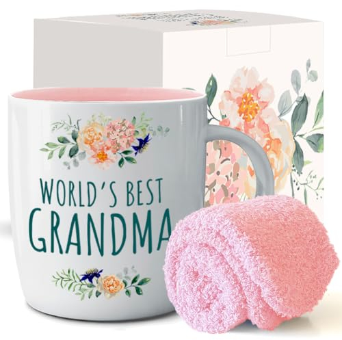 Triple Gifffted Best Grandma Ever Coffee Mug and Socks Gifts from Grandchildren, Grandson, Granddaughter, Birthday Gift, Christmas, Mothers Day, Ceramic Cup, 380ML