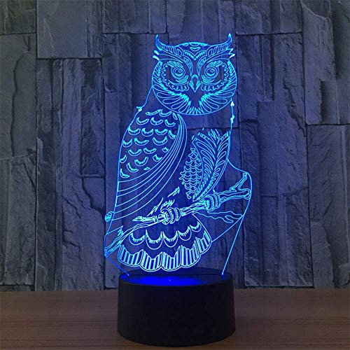 KINGCOO 3D Optical Illusion Lampe LED Nachtlichter, Verstellbar 7 Farben LED Schreibtischlampen Acryl Licht Berührungsschalter Stereo Visual Atmosphäre Tischlampe,Geschenk für Weihnachten (Eule)
