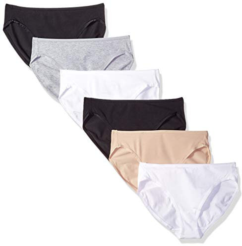 Amazon Essentials Culotte en Coton Taille Haute (Disponible en Grande Taille), Respirant Femme, Lot de 6, Noir/Chameau/Gris Chiné/Blanc, 44