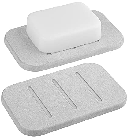 Linkidea Porte-savon en Diatomite, Support de Savon à Séchage Rapide, Récipient à Savon Auto-séchant (Gris)