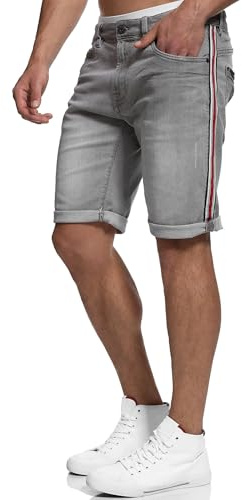 Indicode Herren Fife Jeans Shorts mit 5 Taschen | Herrenshorts Used Look für Männer Lt Grey, M