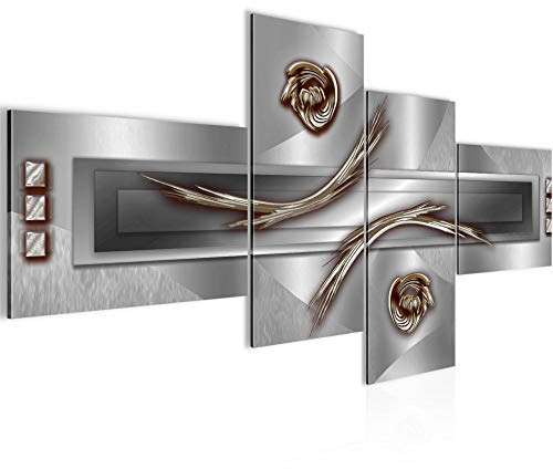 Runa Art Wandbilder Set XXL Abstrakt Wohnzimmer Schlafzimmer Grau Silber Gold 4 Teilig - Made in Germany - 105345b