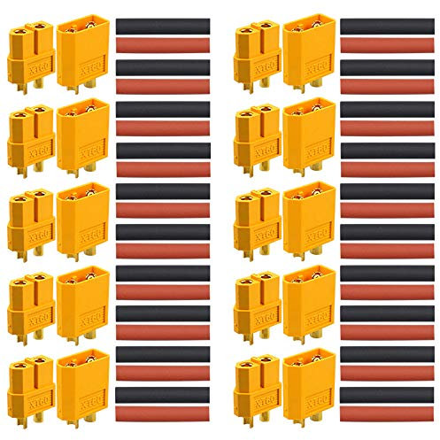 FULARR® 20Pcs Premium XT60 Batterie Connecteur, 10 Paires XT60 Mâle Femelle Bullet Connecteur avec Thermorétractable Tube, pour RC Lipo