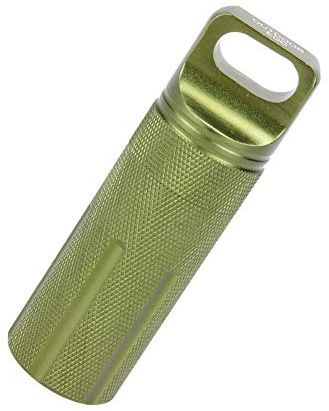 Vogueing Tool Waterproof Pill Holder EDC Container Metal Survival Capsule for Camping Climbing Cycling Hiking (Round Head, Green)