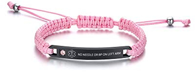 PJ JEWELLERY No Needle right Handgemachte verstellbare geflochtene Seil Medical ID Armbänder Paracord Weaving Medical Alert Makramee ID Armbänder für Herren und Damen