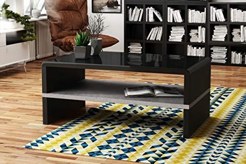 Design Couchtisch Tisch Rock Schwarz Hochglanz/Beton Betonoptik Wohnzimmertisch 100x60x43cm mit Ablagefläche