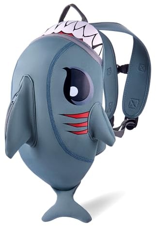 Crazy Safety Hai Rucksack | Perfekt für Kita & Ausflüge | Leicht, leicht zu reinigen, für Mädchen & Jungen | Grau