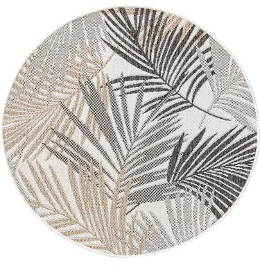 benuta Nest Teppich Cleo - Schwarz 150 cm Rund - Kunstfaser - Outdoor geeignet - Rund & im Style: Botanicals & Florals - Pflegeleicht für Wohnzimmer Schlafzimmer