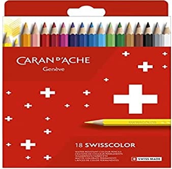Caran d'Ache Swisscolor Karton Etui mit 18 wasserfesten Farbstiften, bunt, os, 7630002343329