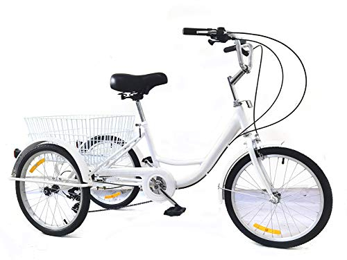 20 8 Gang 3 Rad Senioren Dreirad für Erwachsene Dreirad Fahrräder Damen Freizeit Reisen Tricycle mit Korb, Ausflug Sport Einkaufen Shopping (Weiß)