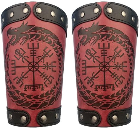 HiiFeuer-geprägte Jormungandr-Lederarmrüstung, Lederhandschuh-Armschiene (Burgundy Wine)