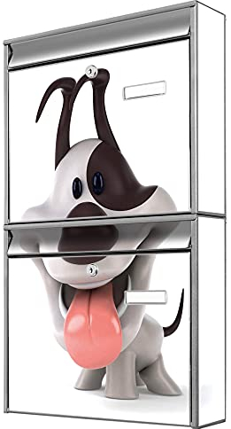 banjado® Briefkastenanlage 2 Fach 36x64x10cm mit Motiv/Briefkasten groß mit Namensschild/Postkasten A4 Einwurf inkl. Montagematerial & je 2 Schlüsseln/Briefkasten ohne Zeitungsfach