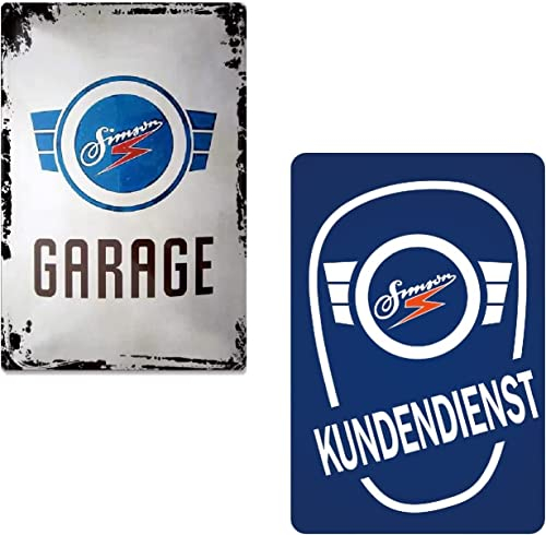 2er Set - Retro Blechschild 20x30cm - Simson Garage und Simson Kundendienst - Nostalgie Schild