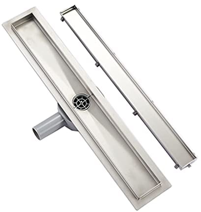 Plumbsys Duschrinne Edelstahl 60cm ,2in1 Befliesbar Doppelseitige bodenablauf Komplettset,Duschablauf 360°drehbarer Siphon mit Geruchsstop und Haarsieb,Ablaufrinne extra flach,Schnelle Drainage