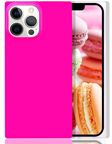 Omorro Neon Phone Case for iPhone 13 Pro Max - Bright Neon Luxury Designer Flexible Soft Slim TPU Rubber Edge Protective Hot Pink Girly Rectangle Case