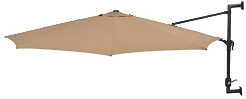 Susany Wand-Sonnenschirm ? 300 cm Wandmontage | Ampelschirm mit Metallmast | Gartenschirm Terrassenschirm Balkonschirm 8 Rippen Kurbelsystem Taupe
