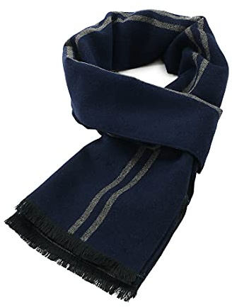Durio Schal Herren Warm und Weiche Winterschal Herrenschal Gestrickt Plaid Winter Lange Schals XY009-Navy Einheitsgröße