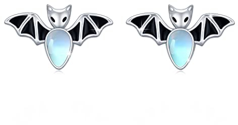 Fledermaus Ohrstecker - 925 Sterling Silber Mondstein Ohrringe Gothic Tier Ohrringe Schwarz Hypoallergene Schmuck Geschenke für Damen