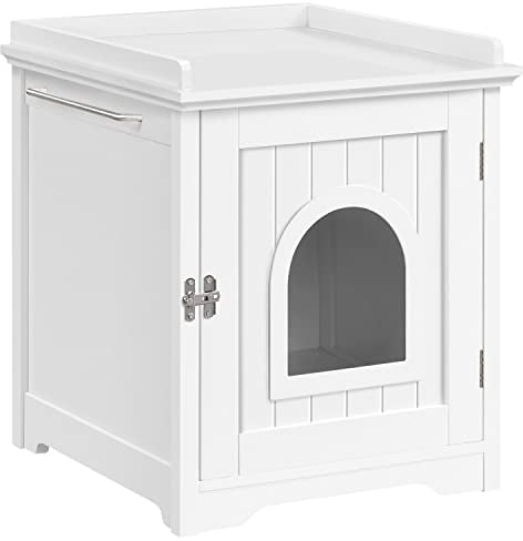 Yaheetech Maison de Toilette pour Chat, Niche pour Chat en Bois, 1 Porte Serviette Latérale, 7 Trous d'Aération, 48 x 53 x 57,5cm, Blanc