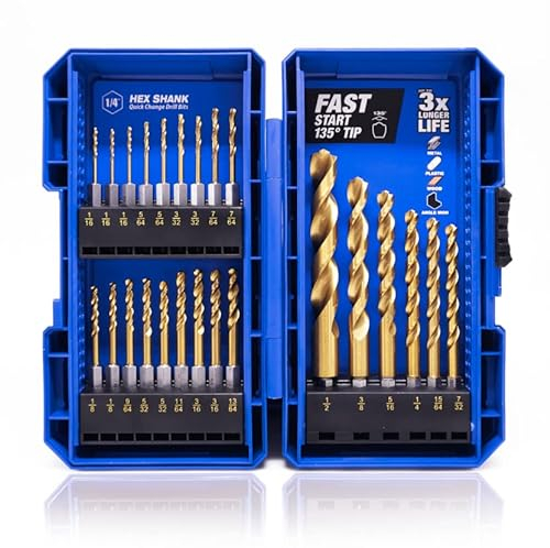JEFE HEX 24 Pieces Hex Shank Drill Bit Set for Impact Driver HSS Twist Titanium Drill Bits for Metal Hex Drive Quick Change Drill Bits Set Ideal for Steel Copper Aluminum Zinc Alloy Wood and Plastics