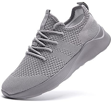 LANGFEUU Baskets pour Femmes Chaussures de Sport Chaussures de Course Tennis Chaussures de Marche en Plein air Antidérapantes Respirantes Légères Gris Clair EU 39