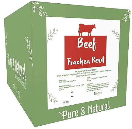 Pure & Natural Beef Trachea Root Natural Dog Chews - High Protein, Long Lasting, Healthy Dog Treats for Large Dogs & Small Dogs - 1kg Bulk Box