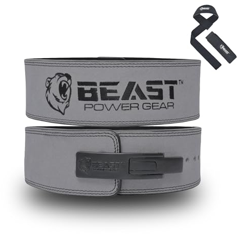 Beast Power Gear Gewichthebergürtel mit Hebelschnalle, 10 mm, 13 mm dick und 10 cm breit, inklusive Riemen, fortschrittliche Rückenstütze für Gewichtheben, Männer und Frauen (Größe M, Grau)