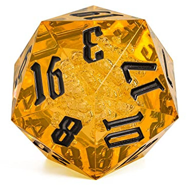 Poludie Dadi poliedrici giganti D20 D&D a 20 facce, 55 mm, grandi, con scatola regalo, per giochi da tavolo Dungeons and Dragons, RPG (bolle arancioni trasparenti)
