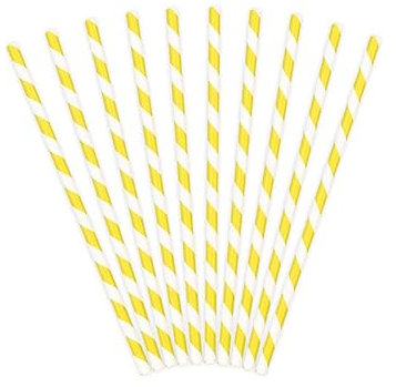 10 cannucce fantasia GIALLO con strisce oblique BIANCO - cannuccia in carta - 19,5cm - decorazione addobbo per feste, party, compleanno ecc.