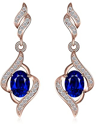 JewelryPalace Luxus Oval 2.2ct Erstellt Blau Saphir Ohrhänger Ohrstecker, Blauer Stein Schmuck Set, Ohrringe Silber 925 Mädchen Echt Silber Damen 925, Schmuck Ohrringe für Frauen Geschenke Rosegold