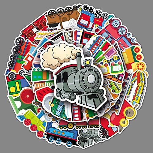100 Pcs Train Stickers, Vinyl Waterproof Train Stickers for Water Bottles, Laptop, Hydro Flask, Notebook, Scrapbook, Luggage, Cell Phone, Skateboard, Helmet, Train Party Favors