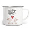Mikalino Emaille Tasse Guten Morgen Hase mit zwei süßen Häschen Kindertasse Emaille Becher Emailletasse Geschenk, Farbe:weisssilber, Grösse:300ml