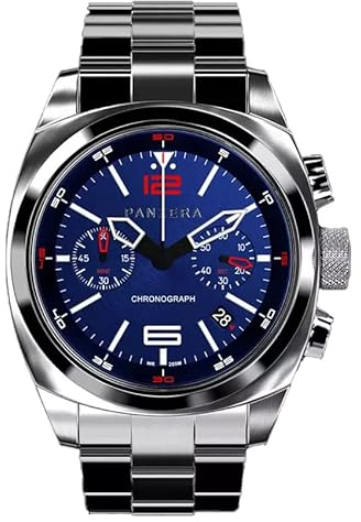 Panzera Aquamarine Quarz Chronograph Stahl Blau Saphir Datum Herrenuhr, Armband