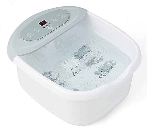 RELAX4LIFE Fußbad Massagegerät, Fußsprudelbad mit Heizfunktion, Vibrations-Modus & Blasen-Funktion, Elektrische Fußbadewanne mit Ergonomische Massageroller, Pedikürestein, Massageperlen für Spa (Grau)