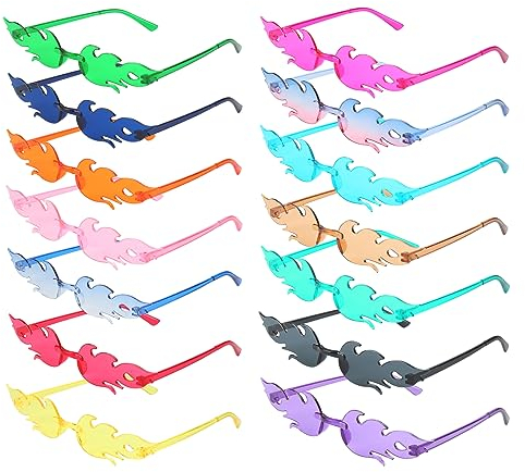 Jwogngls Flammen Sonnenbrille, 14 Stück Sonnenbrille Festival Brille, Bunte Sonnenbrillen Lustige Brillen, Party Brille für Geburtstagsfeier, Musikfestival, Karneval Neuheit Partybrille