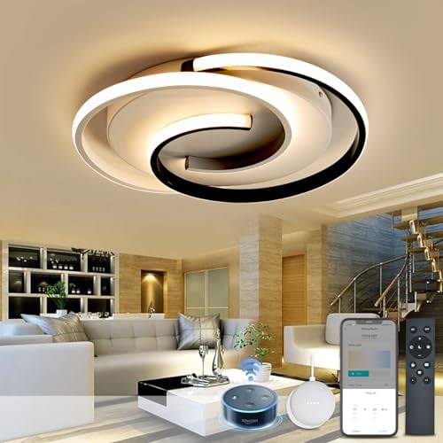 BAYHT Smart Deckenlampe LED 32W Schwarze Wohnzimmerlamp with Matter, Kompatibel Mit HomeKit, Alexa, Google and IFTTT dimmbar mit Fernbedienung Modern Rund Design Schlafzimmerlampe Esstischlampe