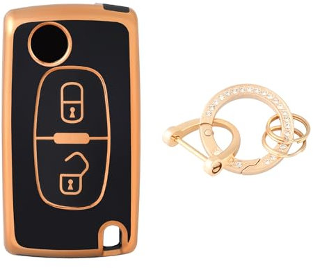 OFFCURVE Etui a Cle Voiture Coque Clé, Étui à Clés Couvre Clef Cache Clef avec Porte Clef pour Citroen C1 C2 C3 C4 C5 Picasso Peugeot 107 206 207 307 308 406 407 607 2/3 Tasten